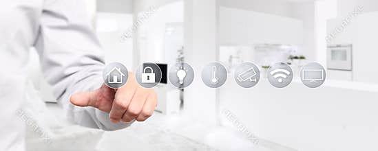 Smart home automation hand touch screen with symbols on interior