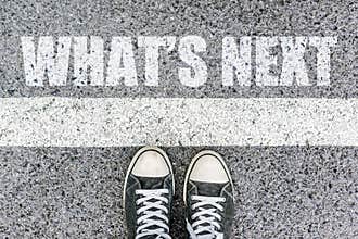 What`s next concept, with young person in casual sneakers