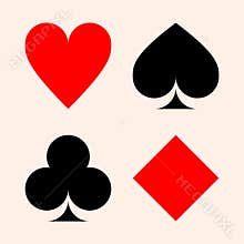 Collection of playing card suits - hearts, clubs, spades, diamonds.