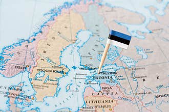 Estonia flag pin on map