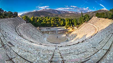 The ancient theater of Epidaurus or `Epidavros`, Argolida prefecture, Greece.