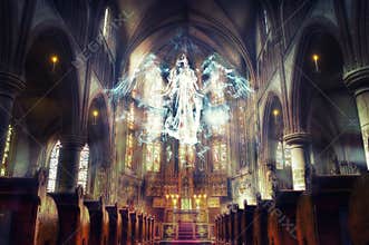 Unseen Reality. Angel Hovering in the Church.
