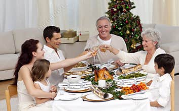 Family toasting in a Christmas dinner