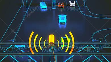 Autonome transportation system concept, smart city, Internet of things, vehicle to vehicle, vehicle to infrastructure