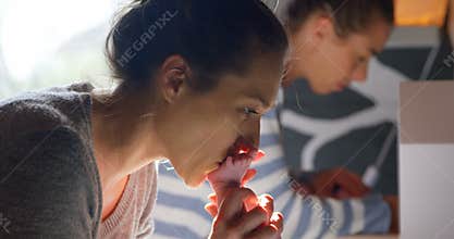 Lesbian couple changing the diaper of their baby boys 4k