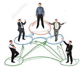 Networking businessman drawing scheme on white