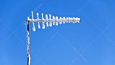 Snowy Antennae Against Blue Sky