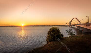 JK Bridge and Paranoa Lake at Sunset - Brasilia, Distrito Federal, Brazil