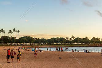Sunset on the ocean viewed from Ala Moana Beach and Regional Park