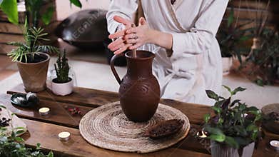 Cacao ceremony, heart opening ritual in atmospheric place