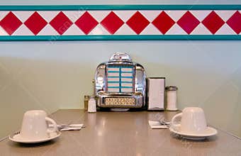 Juke box on restaurant table 1950 style.