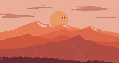 Parallax animation video of natural mountains with color illustrations