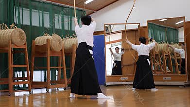 Kyudo practicing bow shooting in Kyoto, Japan.