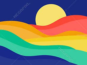 Colorful landscape in a minimalistic style. Plains and mountains  fields and meadows. Typographic boho decor for prints  posters