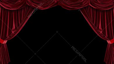 Animation of a red velvet curtain and a black and white mask to create a transparent background. High-quality 4K