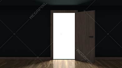 Door opening in a dark room with bright light