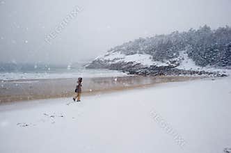 Sand Beach During a Snow Storm