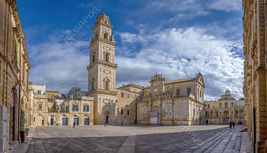 Panorama of Piazza del Duomo square in Lecce, Italy