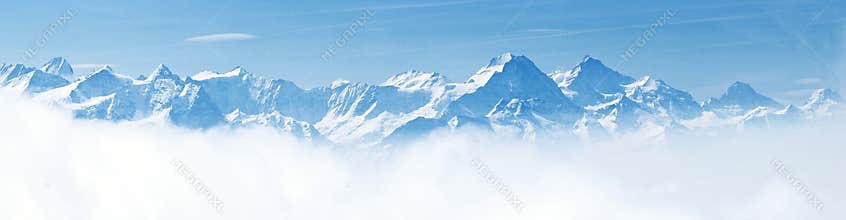 Panorama of Snow Mountain Landscape Alps