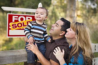 Mixed Race Couple, Baby, Sold Real Estate Sign