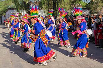 Women dancing at the festival of indigenous people in South America, north Chile