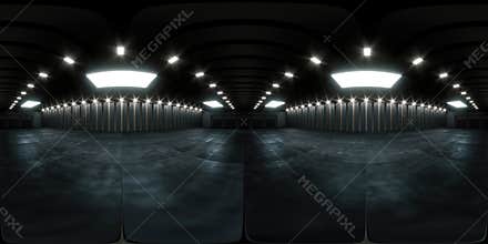Full spherical hdri panorama 360 degrees of empty exhibition space. backdrop for exhibitions and events. Tile floor. Marketing