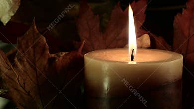 Autumn Candle and Leaves