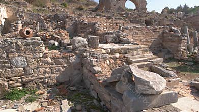 Remains of an old historical city. Ruins of an ancient stone.