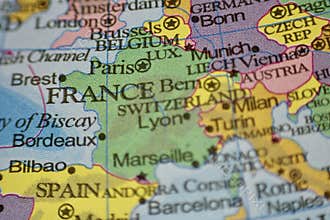 Close up of France on a World Map Globe