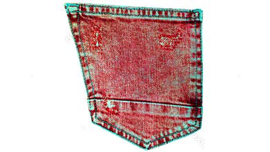 Denim logo denim red pocket isolated on white background. Denim fabric icon