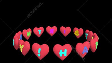 Happy Birthday, 3D animation. Great present to the Happy Birthday. 3D congratulations with hearts.