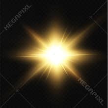 The sun is shining bright light rays with realistic glare.