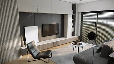 Interior design of modern room with furniture. contemporary apartment style