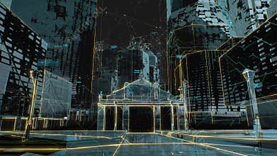Artificial intelligence scanning the city. Augmented Reality