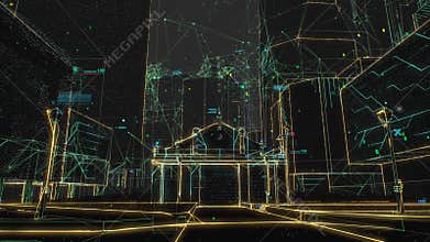 Artificial intelligence scanning the city. Augmented Reality