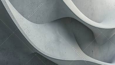 Smooth curves contrast rough concrete, creating captivating light/shadow interplay. Futuristic, minimalist design with