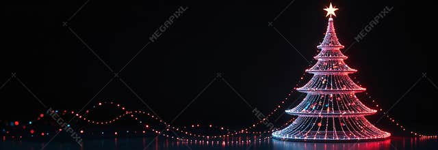 Colorful LED Christmas tree with bright lights and star decoration against a dark background during festive season