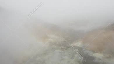 Drone areal video of empty geothermal Krysuvik area on Reykjanes peninsula in Iceland on early summer morning. Visible