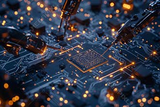 Manufacturing semiconductors using robotic arms rendered in 3D