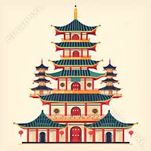 Pagoda in flat style. Architecture of China