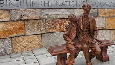 President Abraham Lincoln statue with son at the American Civil War Center in Richmond, Virginia