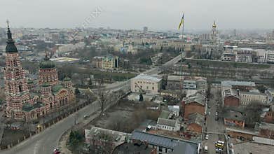 Kharkiv Ukraine war building Kharkov drone aerial architecture landscape