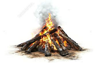 A pile of wood is on the ground with a lot of smoke coming from it