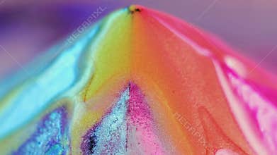 Sparkling paint prism shiny ink drip color spill