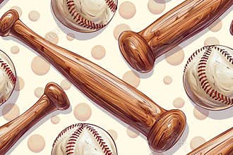 A Seamless Pattern of Baseball Bats and Balls in Warm Tones