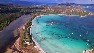 Best beaches of Corsica island - aerial drone video of beautiful Santa Giulia