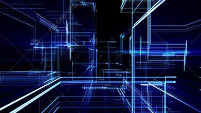 Futuristic background with transparent blue digital patterns and bright glow effect