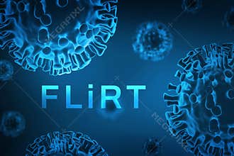 Coronavirus FLiRT variant background design with virus and text. New covid variant