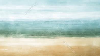 Minimalist abstract beach art using blue, green, and tan acrylic paint giving the feeling of a relaxing day at the beach