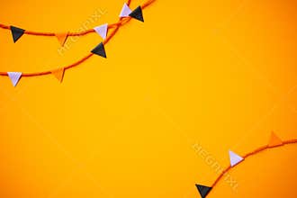 Bunting Flags Halloween Banner on orange background. Halloween frame